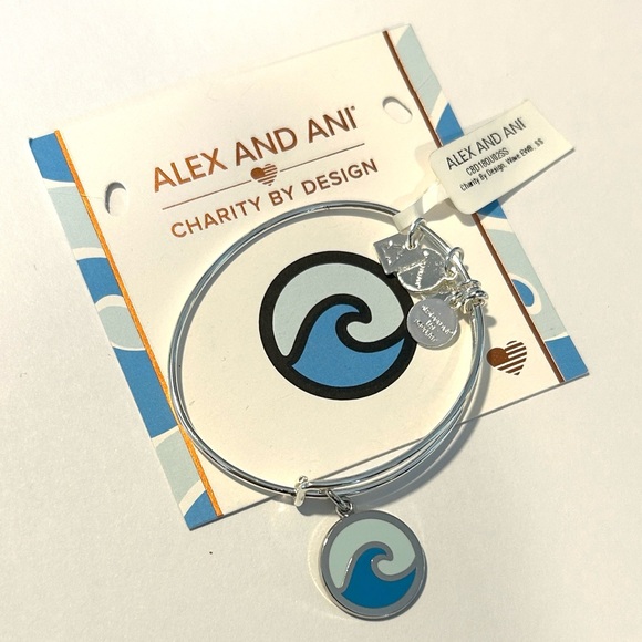 Alex and Ani Jewelry - Alex and Ani Charity by Design Silver Bracelet/Bangle with Blue Wave Charm - NWT